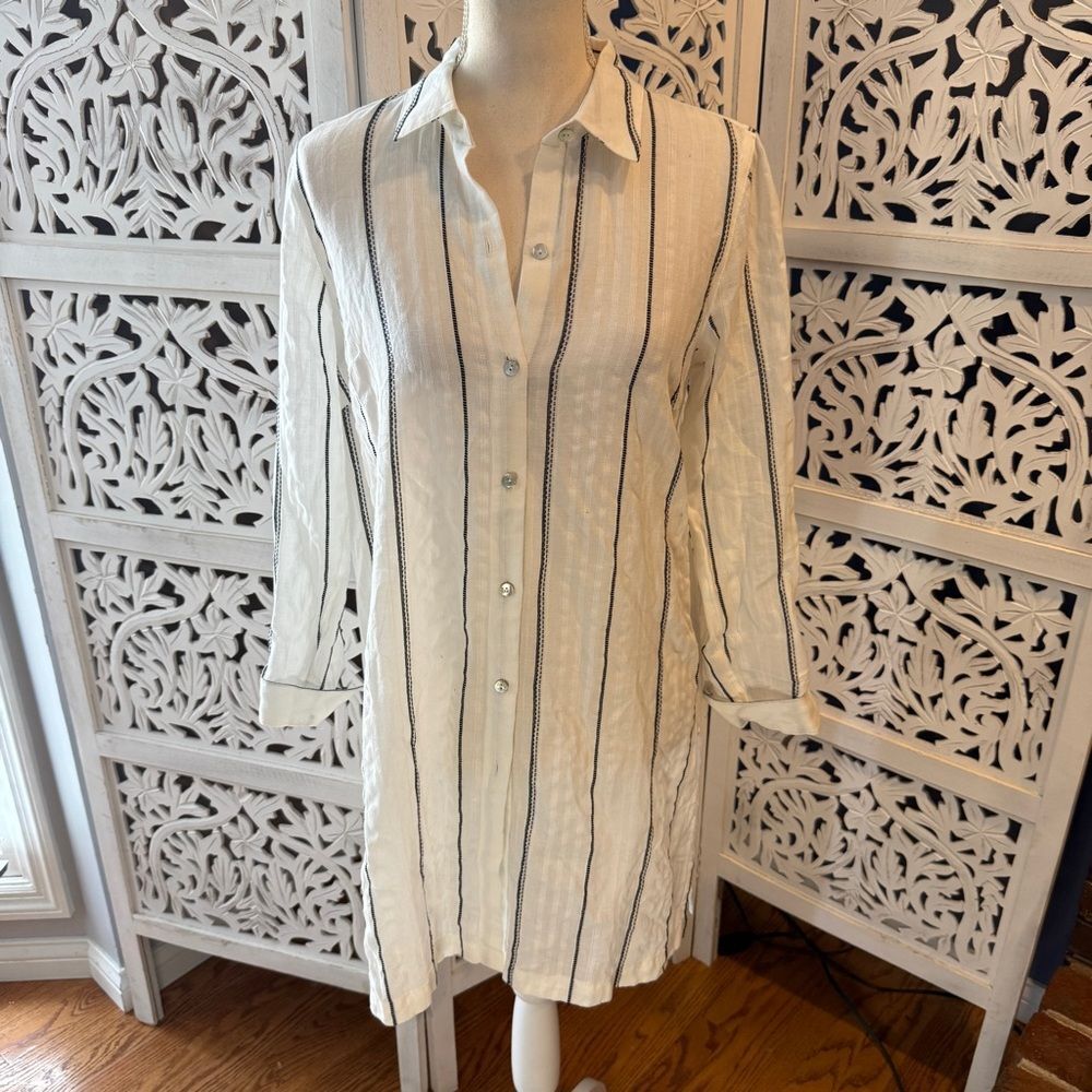 NWT J. Jill Cream and Black Striped Shirt Dress Sz S